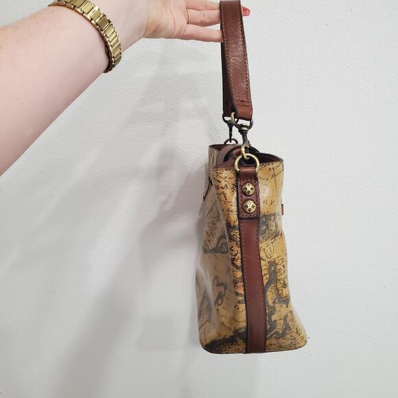 Patricia Nash Whimsy Pirate Fairy Bag Brown Map Print Leather Shoulder Bag Purse - Picture 3 of 14